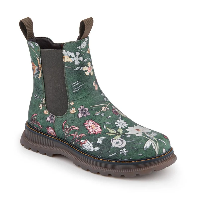 Elasticated Slip-On Boots With Inside Zip - PINYI42006 / 328 209 - Green Floral
