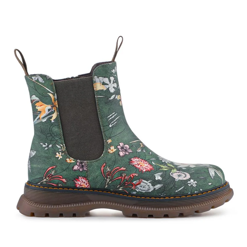 Elasticated Slip-On Boots With Inside Zip - PINYI42006 / 328 209 - Green Floral