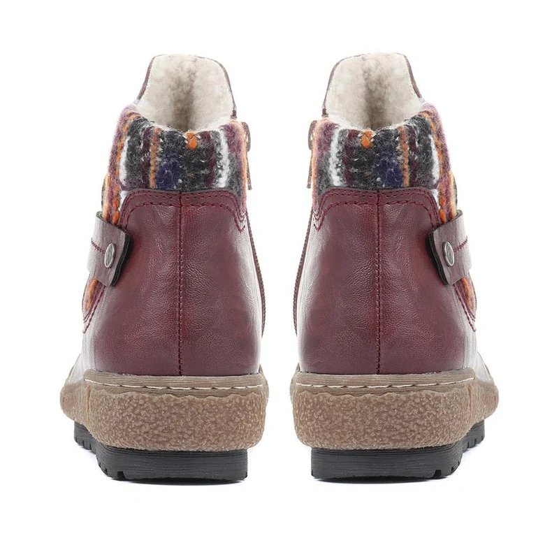 Knitted Cuff Ankle Boots - WBINS32013 / 318 882 - Burgundy