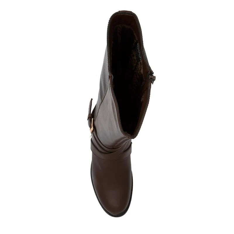 Buckled Calf-Length Boots - WBINS40109 / 325 985 - Brown
