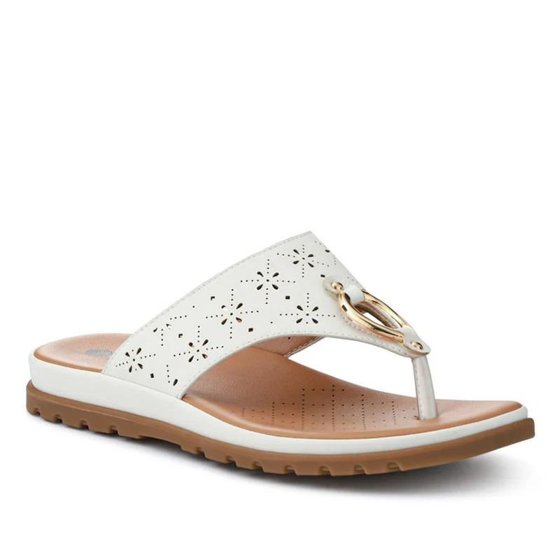 Laser Cut Toe Post Sandals - BAIZH41055 / 327 225 - White