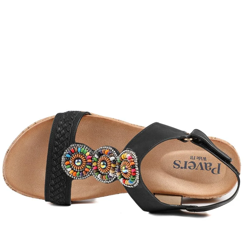 Comfort Beaded Wedge Sandals - BAIZH43022 / 329 012 - Black