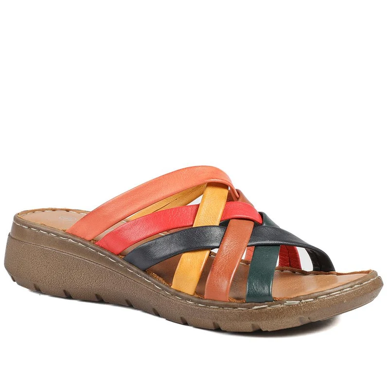 Leather Slip On Mule Sandals - LUCK43004 / 329 153 - Multi