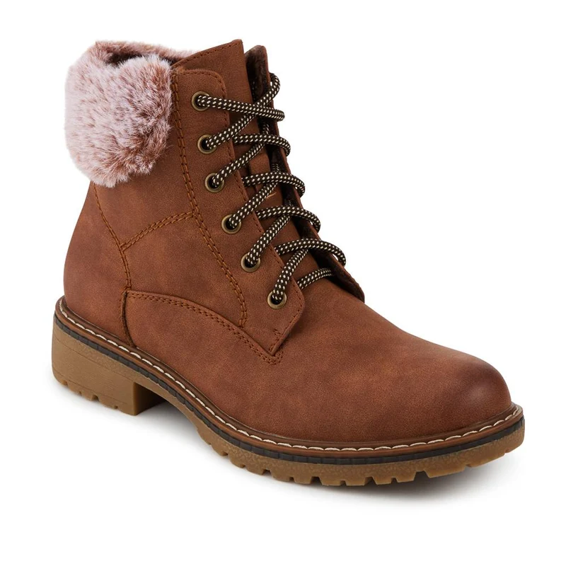 Faux Fur Cuff Lace Up Ankle Boots - WBINS42033 / 328 109