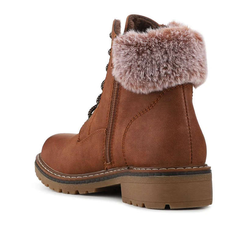 Faux Fur Cuff Lace Up Ankle Boots - WBINS42033 / 328 109 - Tan