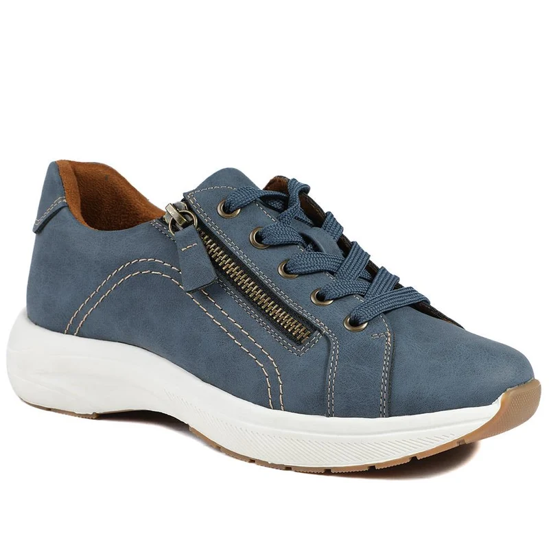 Wide Fit Lace Up Shoes with Functional Zip - WOIL43002 / 328 873 - Navy