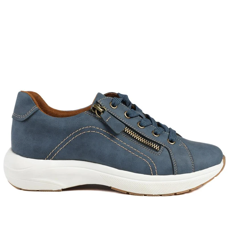 Wide Fit Lace Up Shoes with Functional Zip - WOIL43002 / 328 873 - Navy