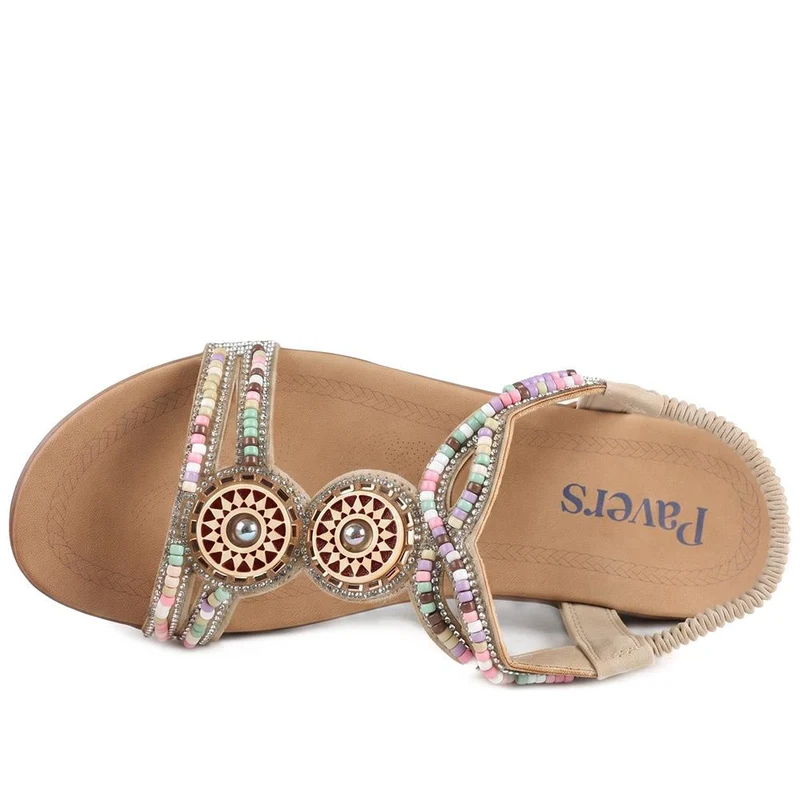 Beaded Comfort Fitting Sandals - BAIZH41008 / 327 082 - Beige