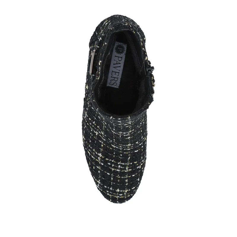 Patterned Block Heel Buckle Ankle Boots - WBINS38090 / 324 214 - Black Tweed