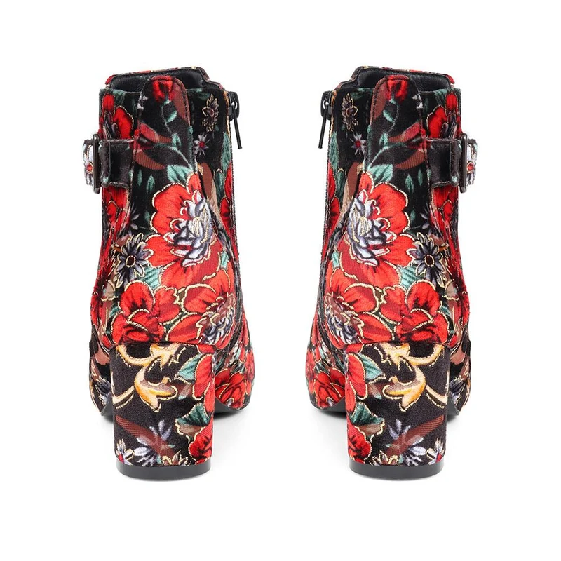 Patterned Block Heel Buckle Ankle Boots - WBINS38090 / 324 214 - Floral