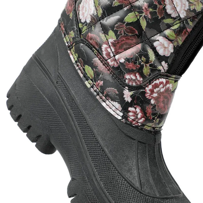 Fleece-Lined Snow Boots - SHINN40001 / 326 402 - Black Rose Floral