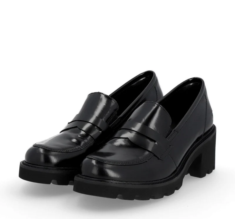 Remonte Damen-Lederschuh mit Blockabsatz – Schwarz