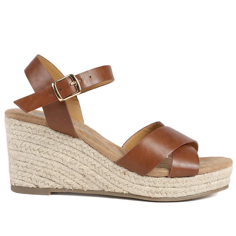 Wide Fit Espadrille Wedge Sandals - WBINS37095W / 329 258 - Tan