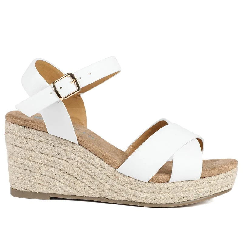 Wide Fit Espadrille Wedge Sandals - WBINS37095W / 329 258 - White
