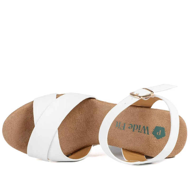 Wide Fit Espadrille Wedge Sandals - WBINS37095W / 329 258 - White