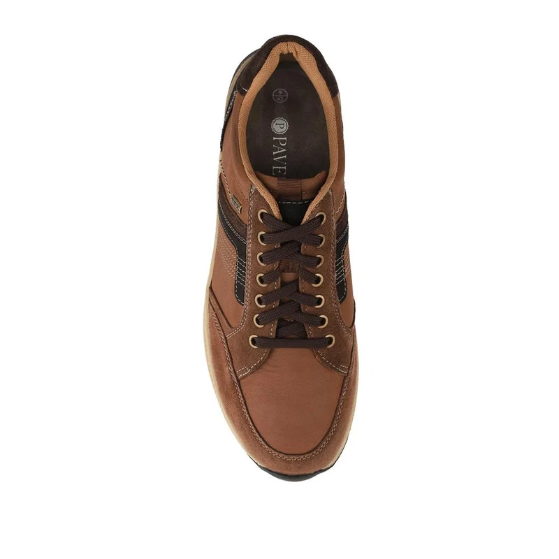 Wide Fit Leather Casual Cushioning Trainers - PARK42051 / 328 394 - Brown