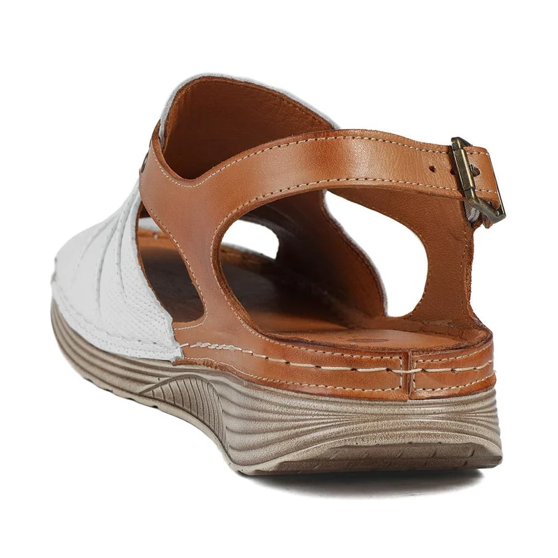 Leather Wedge-Heeled Sandals - VITAS41001 / 327 604 - White-Tan