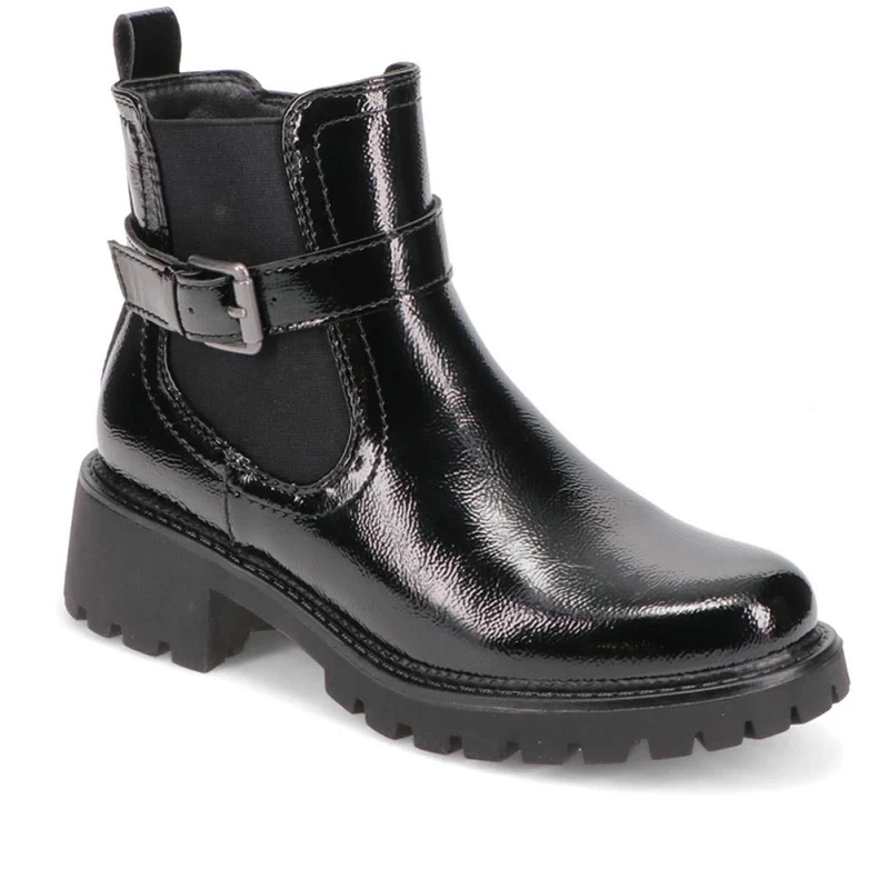 Chunky Buckled Ankle Boots - BELWBINS40179 / 326 262 - Black Patent