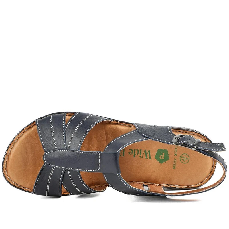 Wide Fit Leather Slingback Sandals - LUCK43008 / 329 407 - Navy