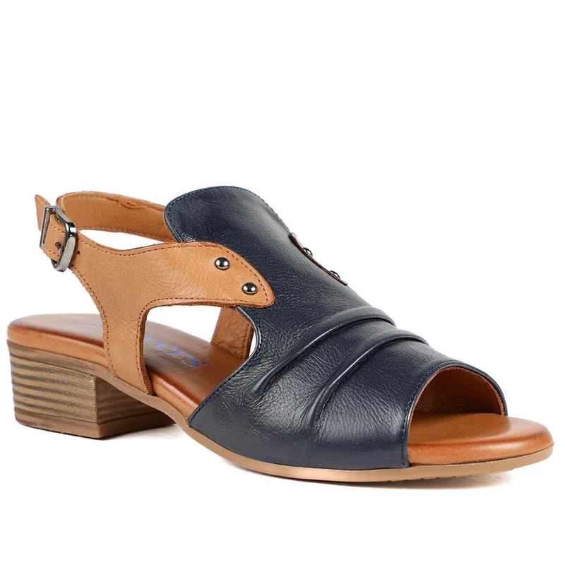 Leather Two Tone Block Heel Sandals - AZURA43007 / 329 125