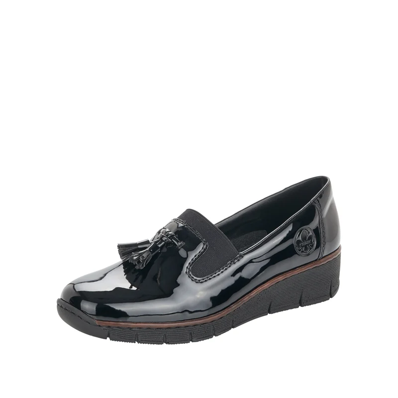 Rieker Damen-Keilslipper aus Lackleder | Schwarz