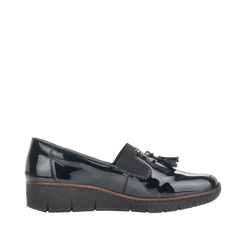Rieker Damen-Keilslipper aus Lackleder | Schwarz