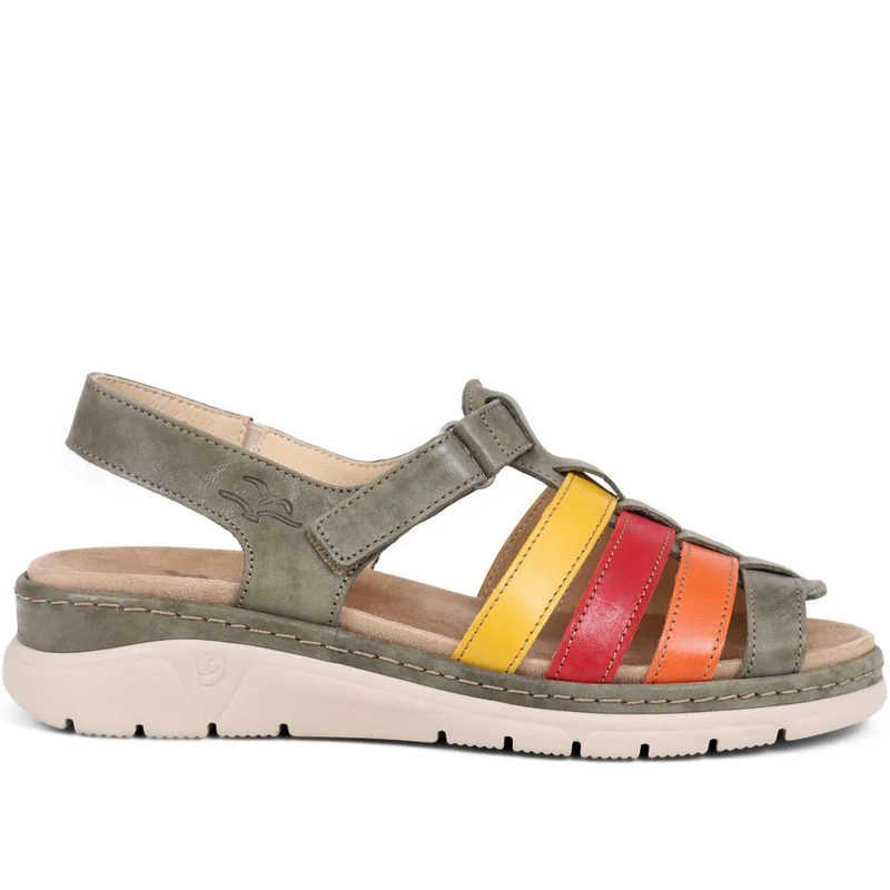 Fly Flot Touch Fasten Leather Sandals - CAL39020 / 325 263 - Green-Multi