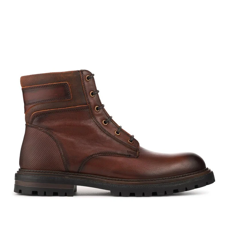 Premium Leather Zip & Lace Up Boots - ITAR42005 / 328 363 - Brown