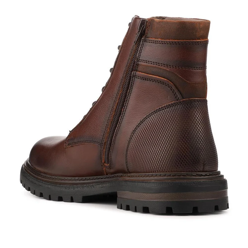 Premium Leather Zip & Lace Up Boots - ITAR42005 / 328 363 - Brown
