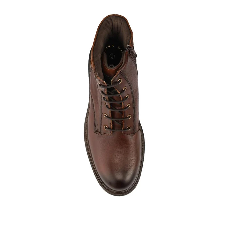 Premium Leather Zip & Lace Up Boots - ITAR42005 / 328 363 - Brown