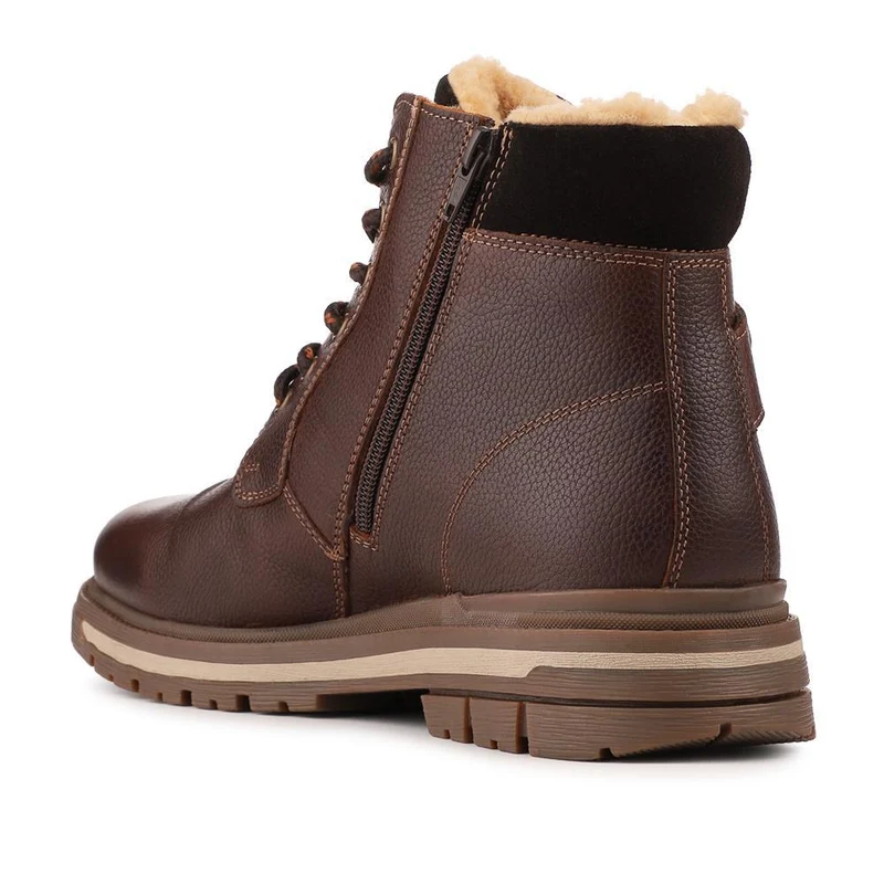 Warm Lined Leather Lace Up Boots - RNB42019 / 328 051 - Brown