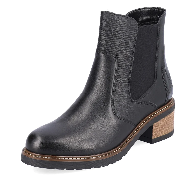 Remonte Frauen Chelsea Stiefelette aus Leder mit Blockabsatz – Schwarz