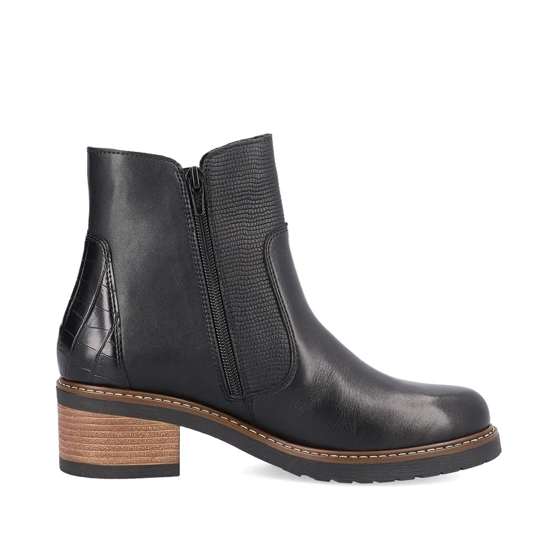 Remonte Frauen Chelsea Stiefelette aus Leder mit Blockabsatz – Schwarz