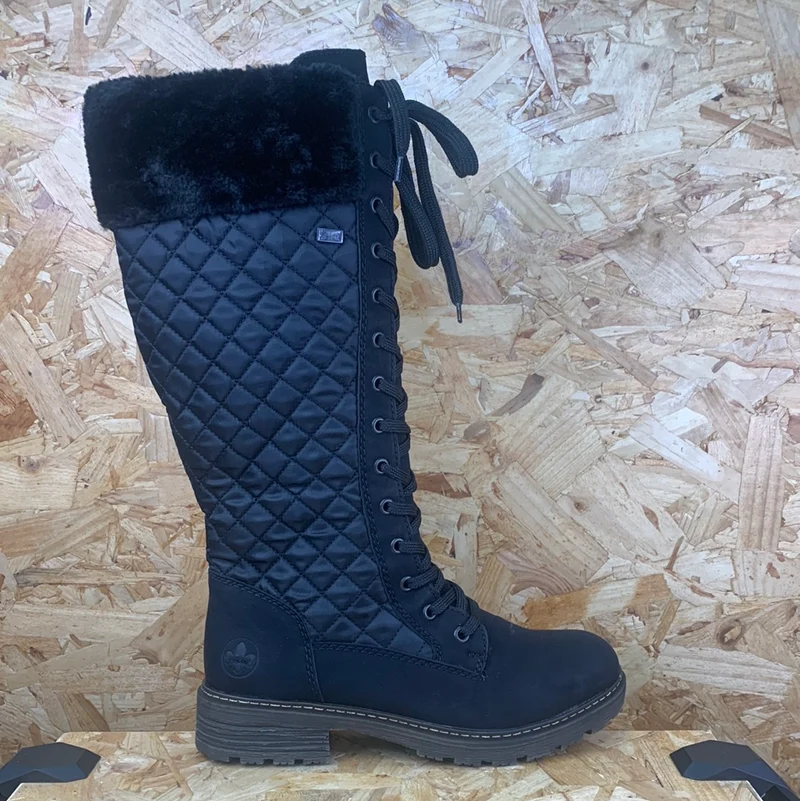 Rieker Modischer gesteppter hoher Damenstiefel – Schwarz