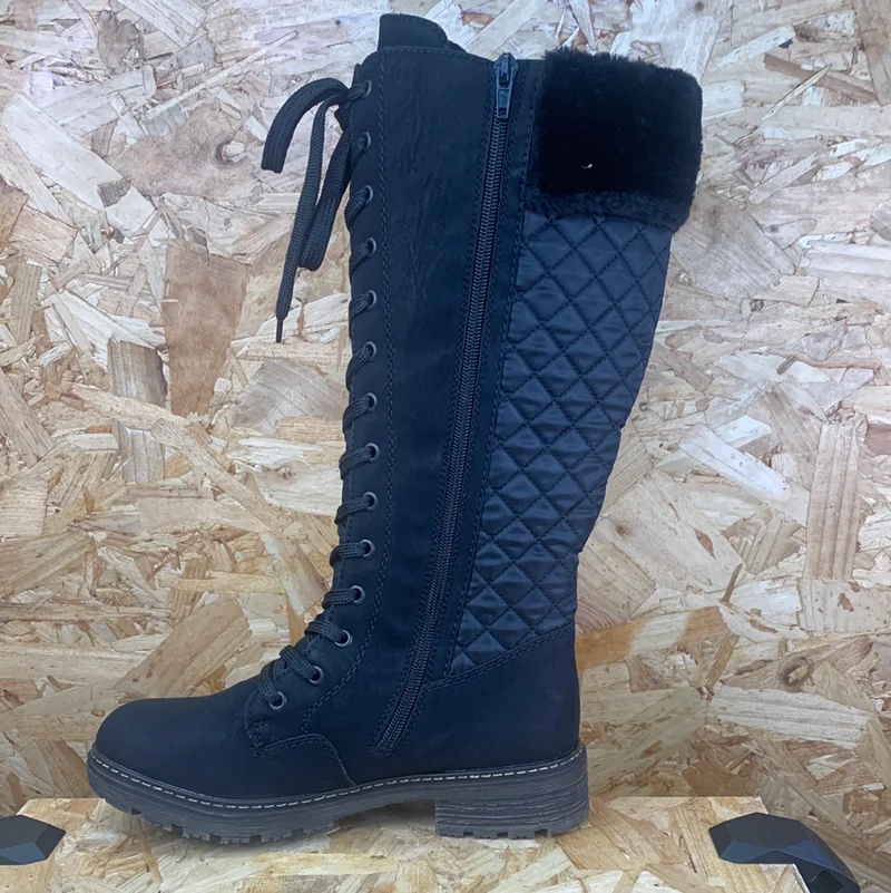 Rieker Modischer gesteppter hoher Damenstiefel – Schwarz