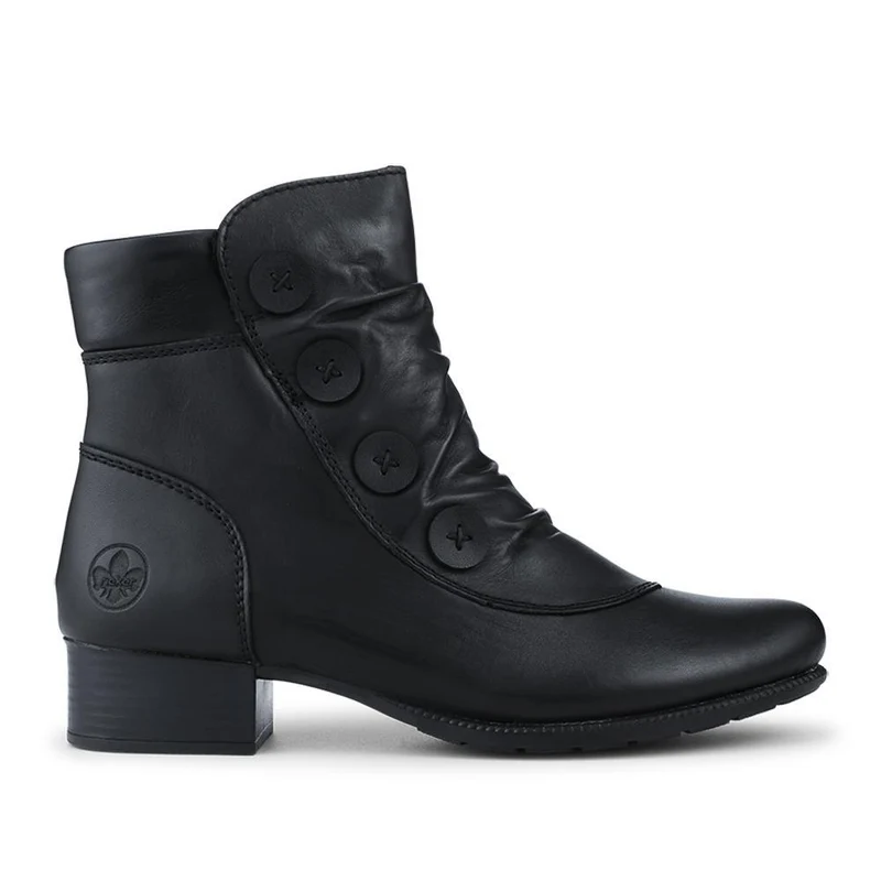 Rieker Leather Buttoned Ankle Boots - RKR42549 / 328 203 - Black