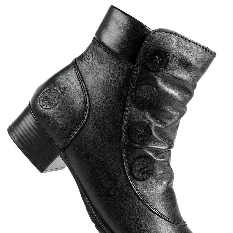Rieker Leather Buttoned Ankle Boots - RKR42549 / 328 203 - Black