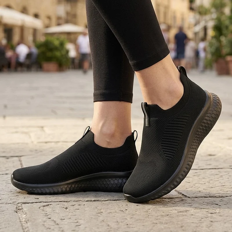 Wide Fit Memory Foam Easy Step In Trainers - BRK43041 / 329 070 - Black