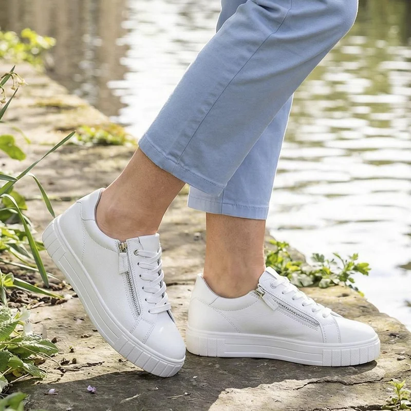 Bellissimo Wide Fit Zip & Lace Trainers - BELWBINS43024 / 328 919 - White
