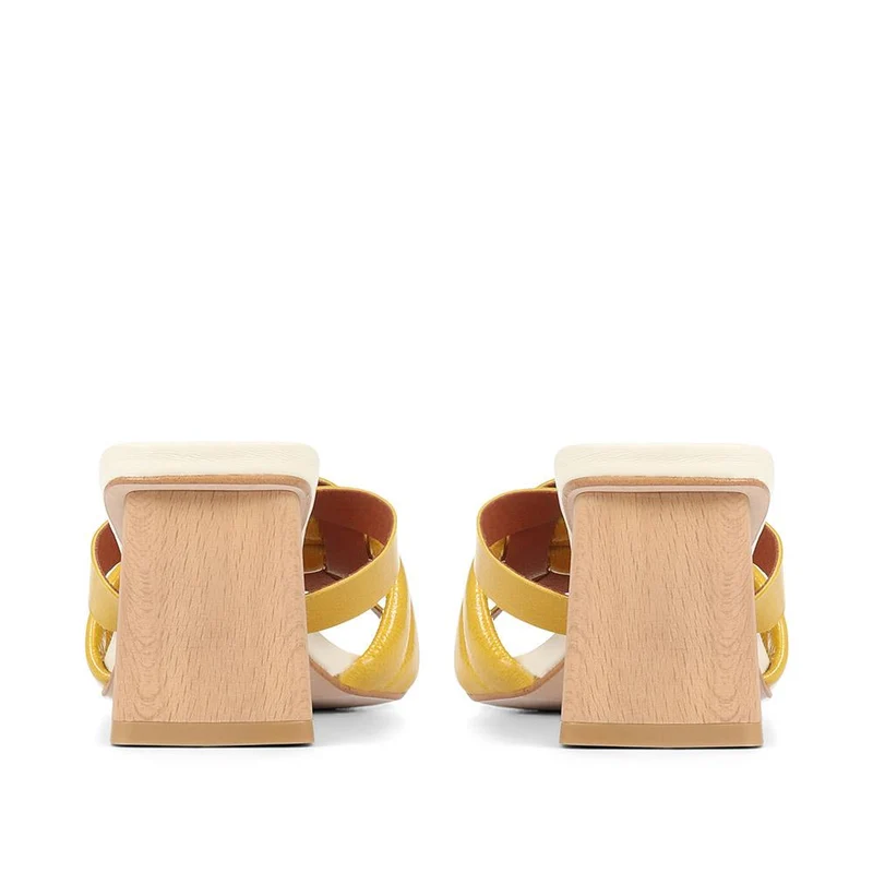 Pamela-02 Leather Block Heeled Mules - SINO35502 / 321 927 - Platinum