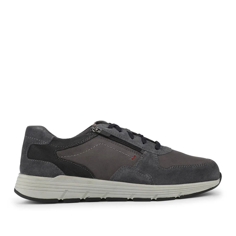 Leather Zip & Lace Fasten Casual Shoes - PARK42052 / 328 395 - Navy