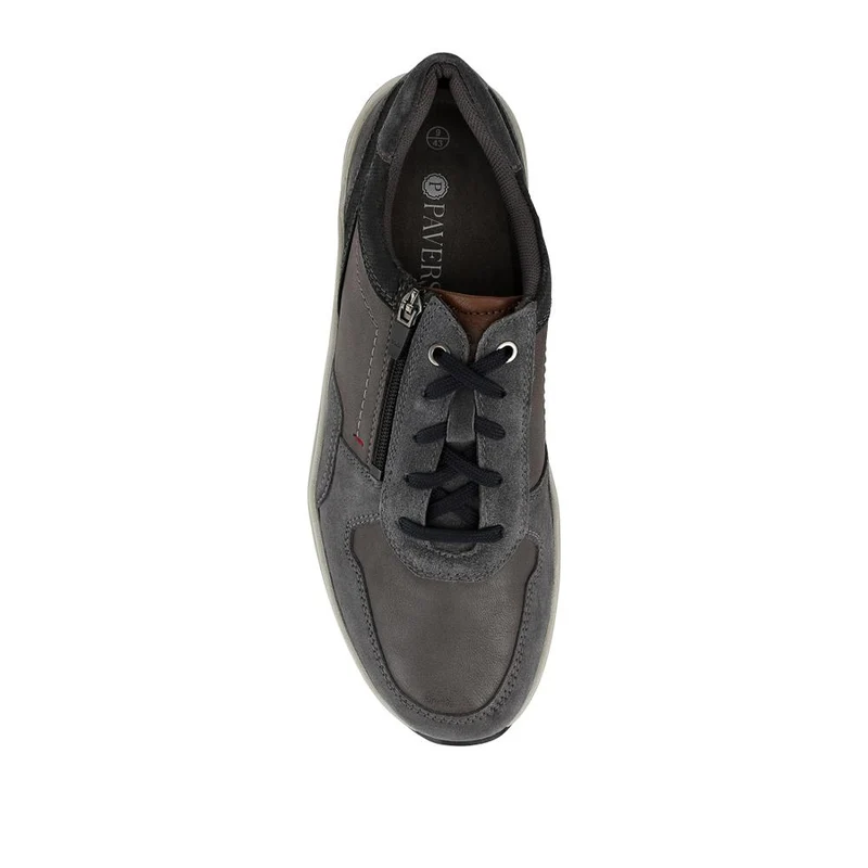 Leather Zip & Lace Fasten Casual Shoes - PARK42052 / 328 395 - Navy