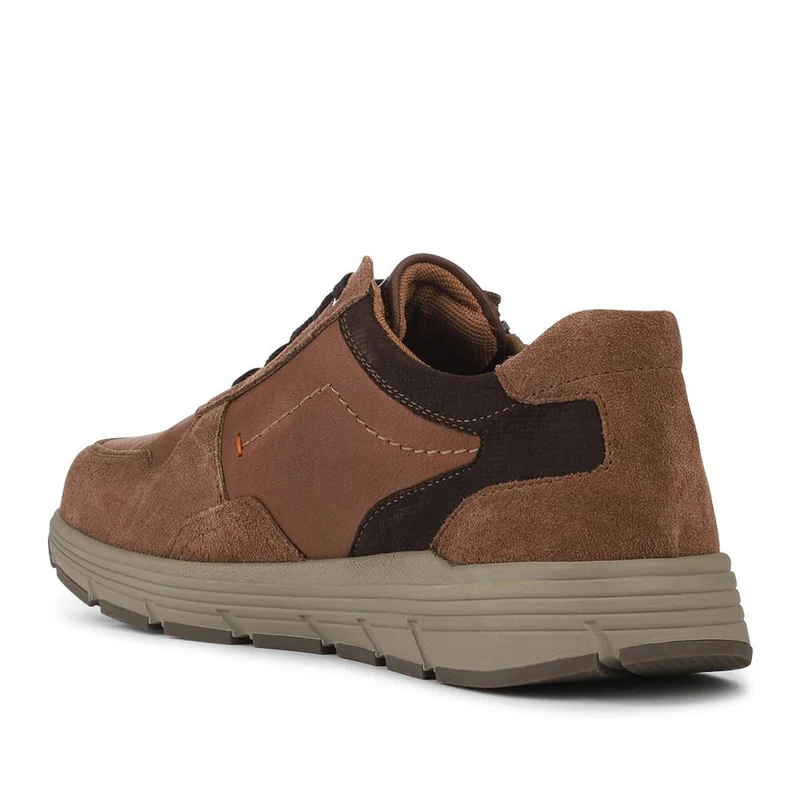 Leather Zip & Lace Fasten Casual Shoes - PARK42052 / 328 395 - Brown