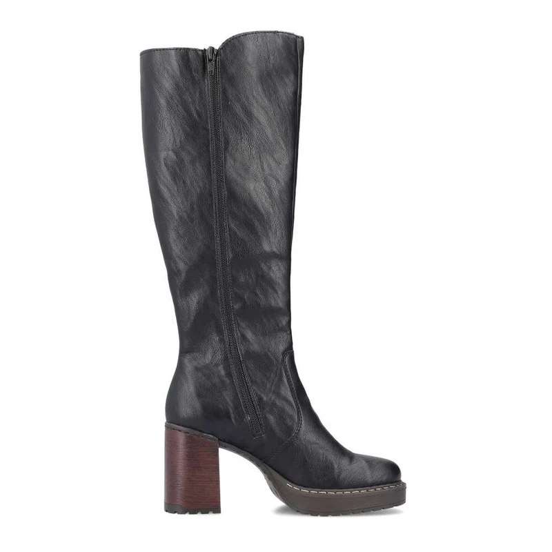 Rieker Modischer hoher Damenstiefel mit Blockabsatz – Schwarz