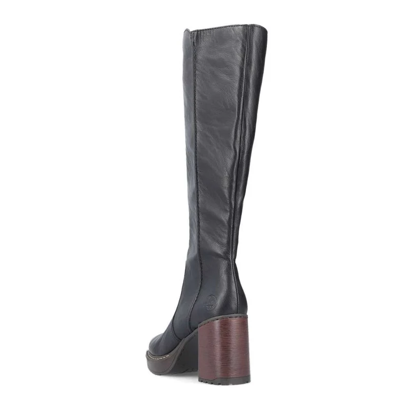 Rieker Modischer hoher Damenstiefel mit Blockabsatz – Schwarz