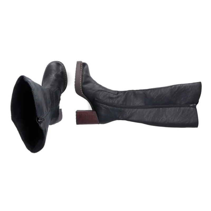 Rieker Modischer hoher Damenstiefel mit Blockabsatz – Schwarz