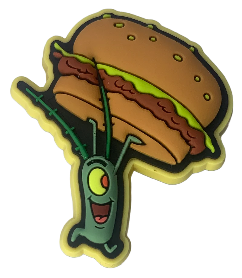 Crocs Jibbitz Spongebob Squarepants Plankton trägt einen Burger-Anhänger
