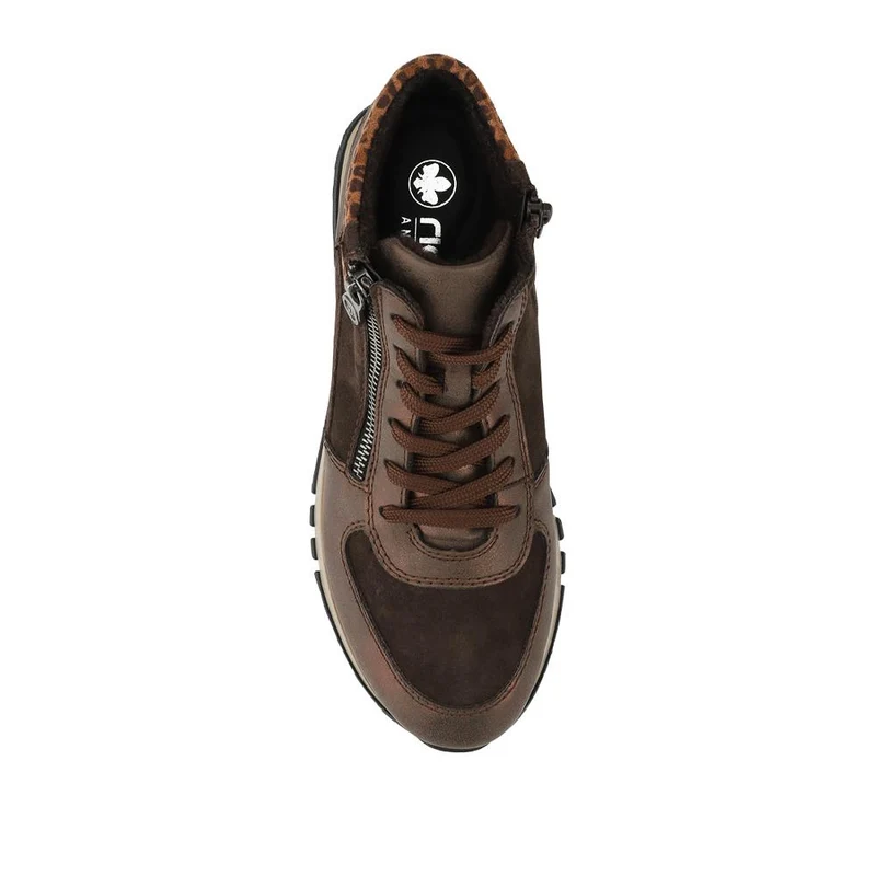 Rieker Wide Fit Leather Zip Up Trainers - RKR42548 / 328 202 - Brown Multi