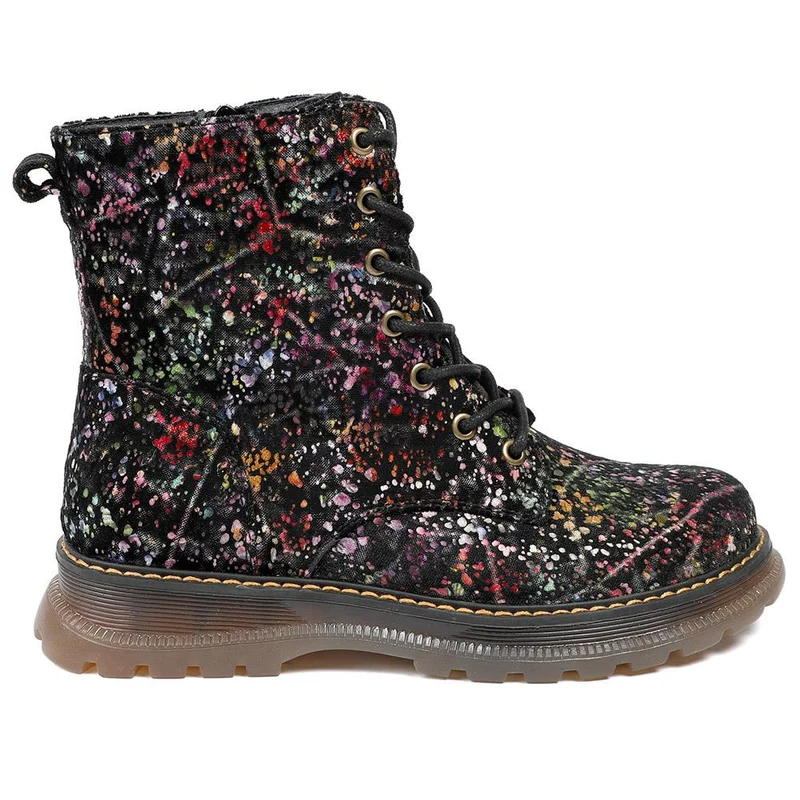Vibrant Lace Up Ankle Boots With Inside Zip - PINYI42001 / 327 921 - Black Multi
