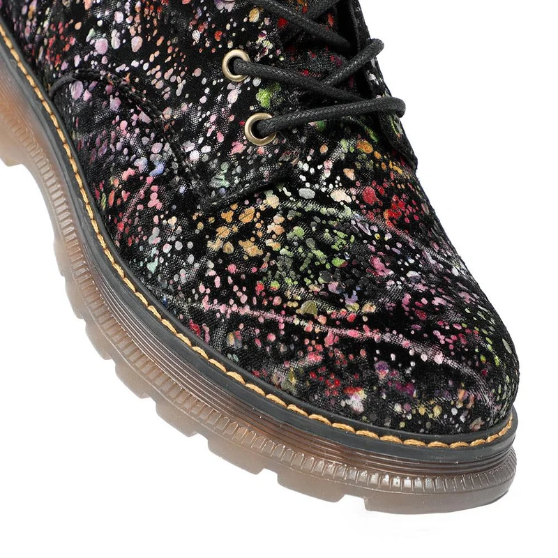 Vibrant Lace Up Ankle Boots With Inside Zip - PINYI42001 / 327 921 - Black Multi